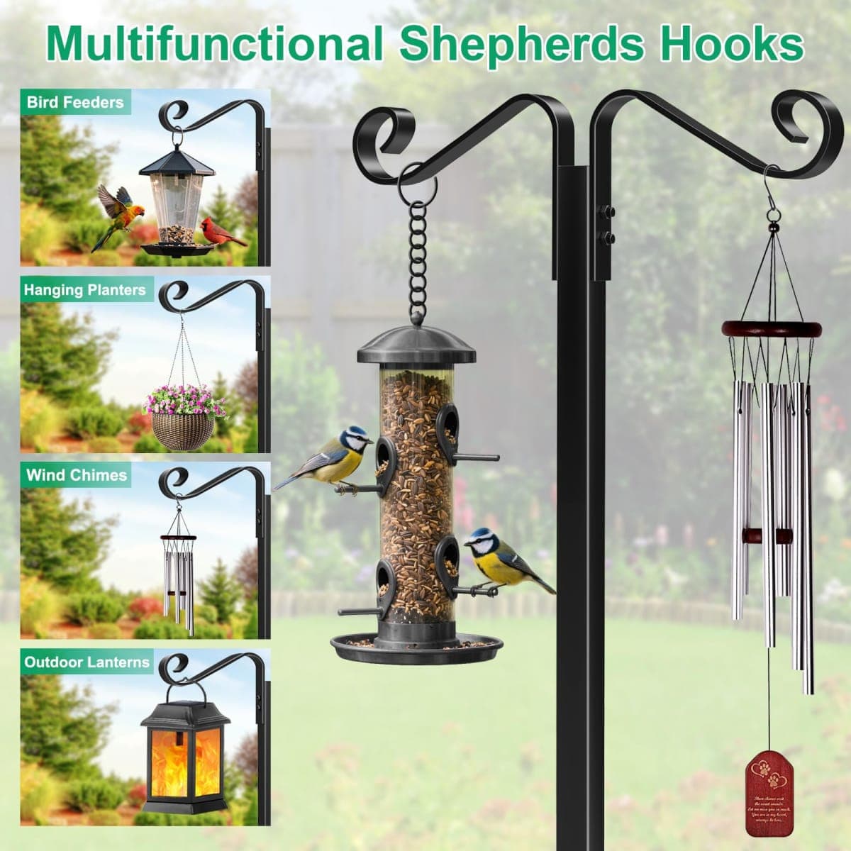 TomCare Garden Hose Holder with Shepherds Hooks Heavy Duty Water Hose Holder Holds 160 FT Hose Freestanding Hose Reel with 2 Tool Hooks Stable Hose Hanger Storage Stand for Outside Yard, Black thumbnail 2