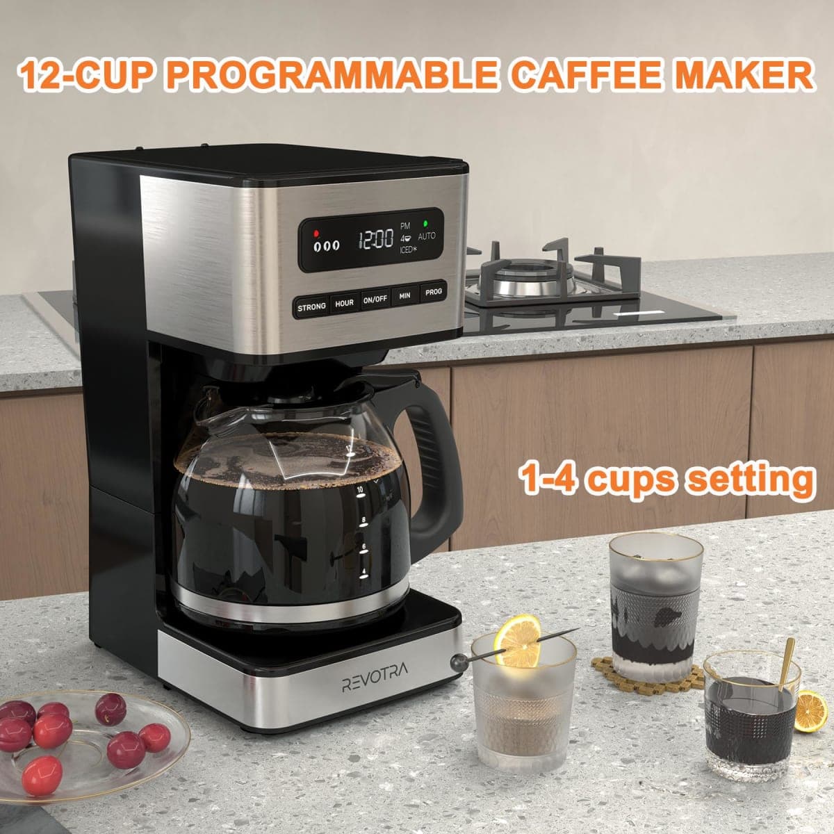 REVOTRA 12 Cup Programmable Coffee Maker, Hot and Iced Drip Coffee Makers thumbnail 2