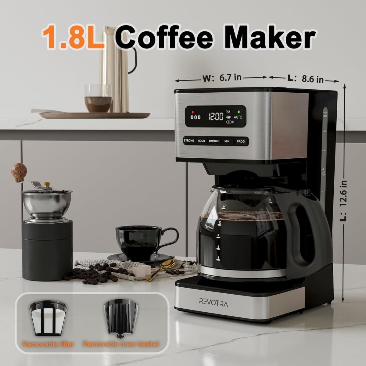 REVOTRA 12 Cup Programmable Coffee Maker, Hot and Iced Drip Coffee Makers thumbnail 4