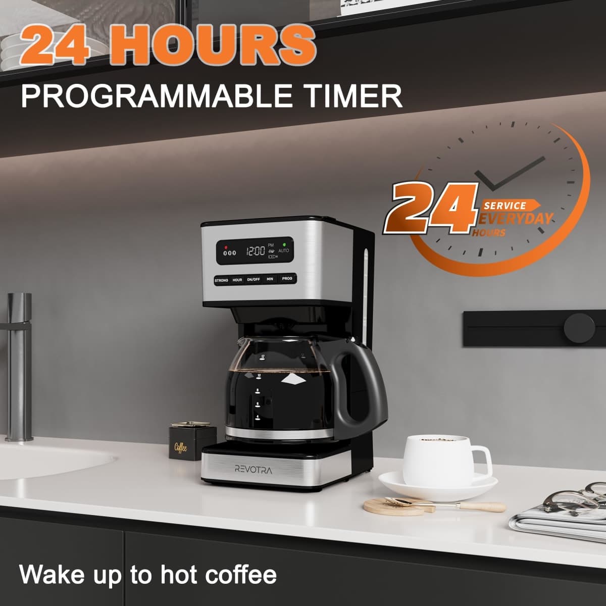 REVOTRA 12 Cup Programmable Coffee Maker, Hot and Iced Drip Coffee Makers thumbnail 5