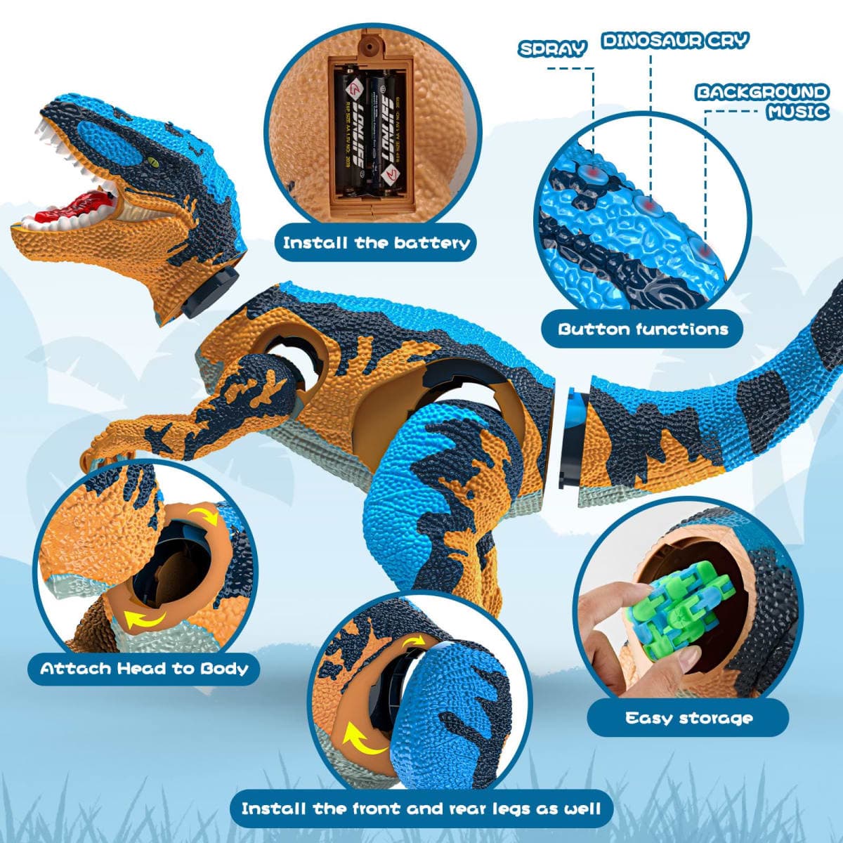 Large Dinosaur Toys for Kids 3-9, Big Dinosaur Tyrannosaurus rex Figure Toy Belly Storage, Gliding Wheels, Lights Sounds & Mist Spray – T-Rex That eats Toy for Boys Gift.. (Dark blue) (Dark Blue) thumbnail 3