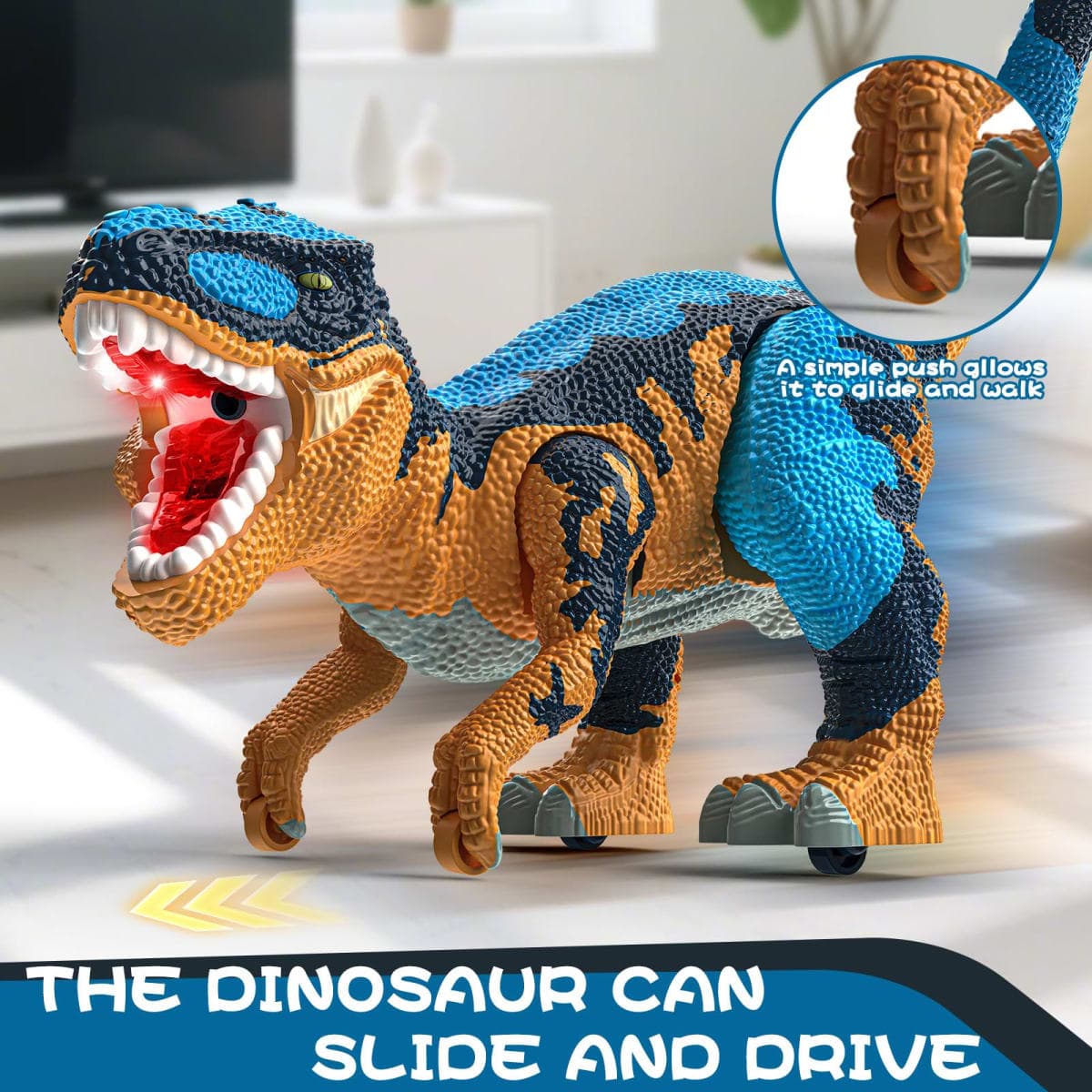 Large Dinosaur Toys for Kids 3-9, Big Dinosaur Tyrannosaurus rex Figure Toy Belly Storage, Gliding Wheels, Lights Sounds & Mist Spray – T-Rex That eats Toy for Boys Gift.. (Dark blue) (Dark Blue) thumbnail 5