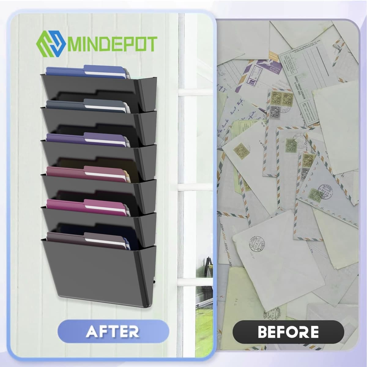MINDEPOT 6 Pockets Acrylic Wall File Organizer, Wall File Holder Black thumbnail 3