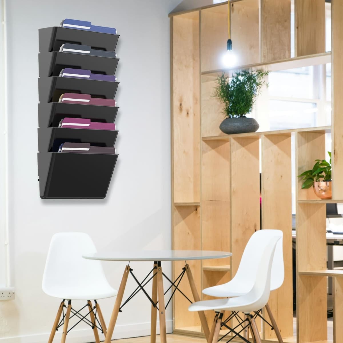 MINDEPOT 6 Pockets Acrylic Wall File Organizer, Wall File Holder Black thumbnail 4