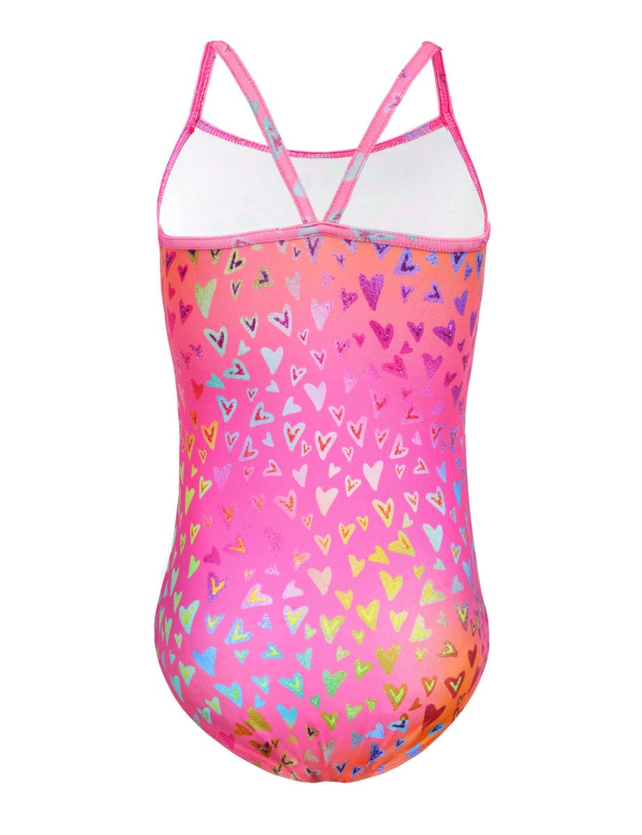 Snowheart Girls Swimsuit One Piece Sleeveless Bathing Suits Summer Beach Swimwear for 2-12 Years Old, Pink Blue Scrawl, 7-8 Years thumbnail 2