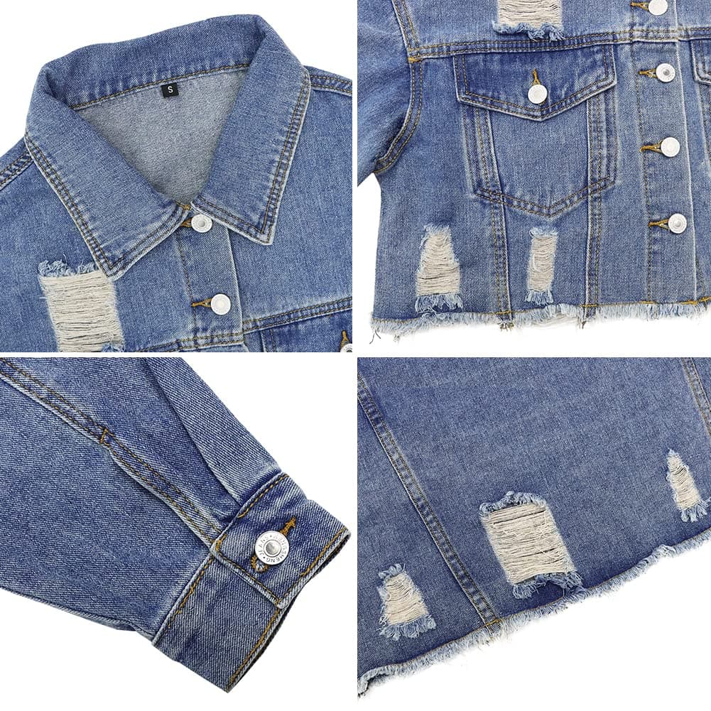 LONGYIDA Women's Denim Jackets Button Down Distressed Cropped Jean Jacket thumbnail 5