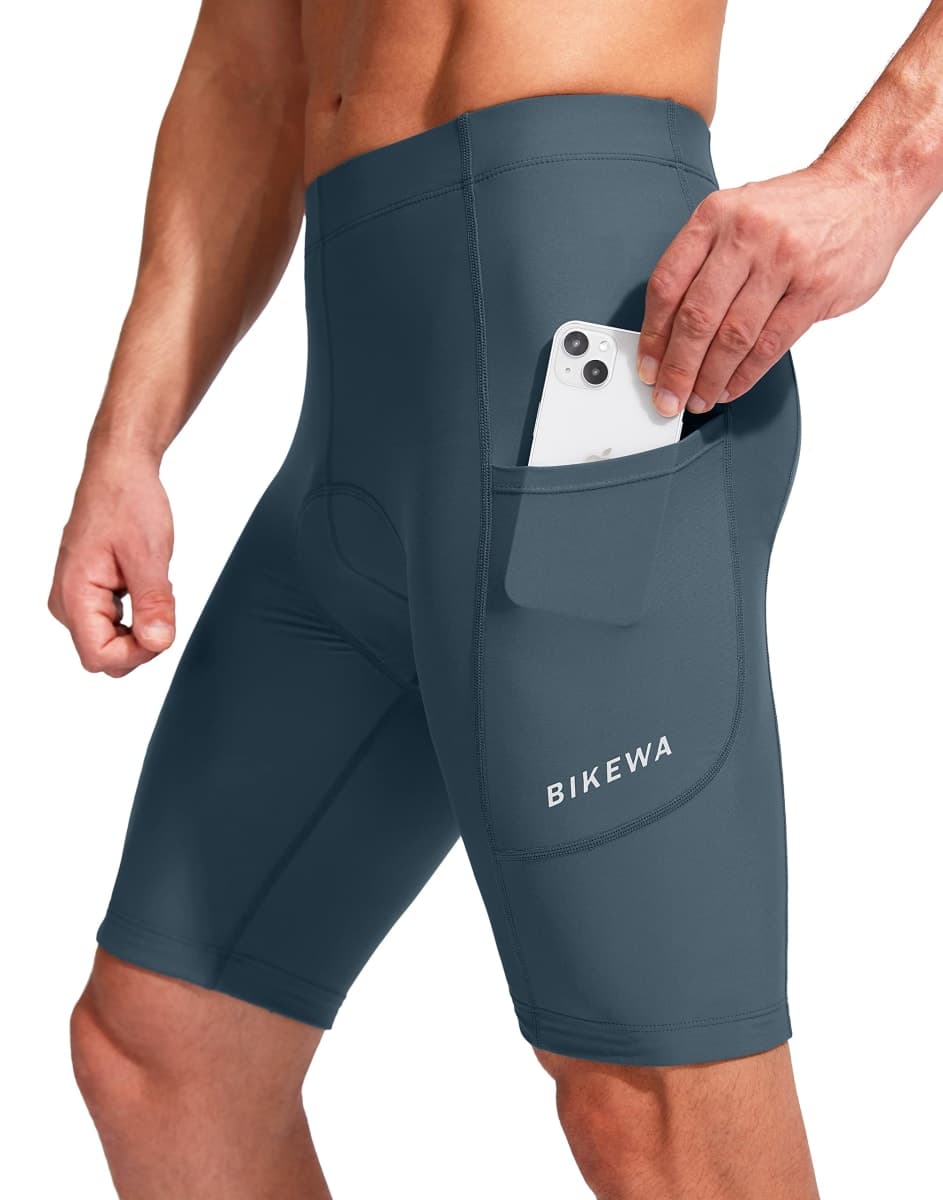 Men's Bike Shorts 3D Padded Cycling Road Biking Underwear Mountain Riding Biker Bicycle UPF 50+ Cycle Shorts Zipper Pockets(Blue Grey,M) thumbnail 2