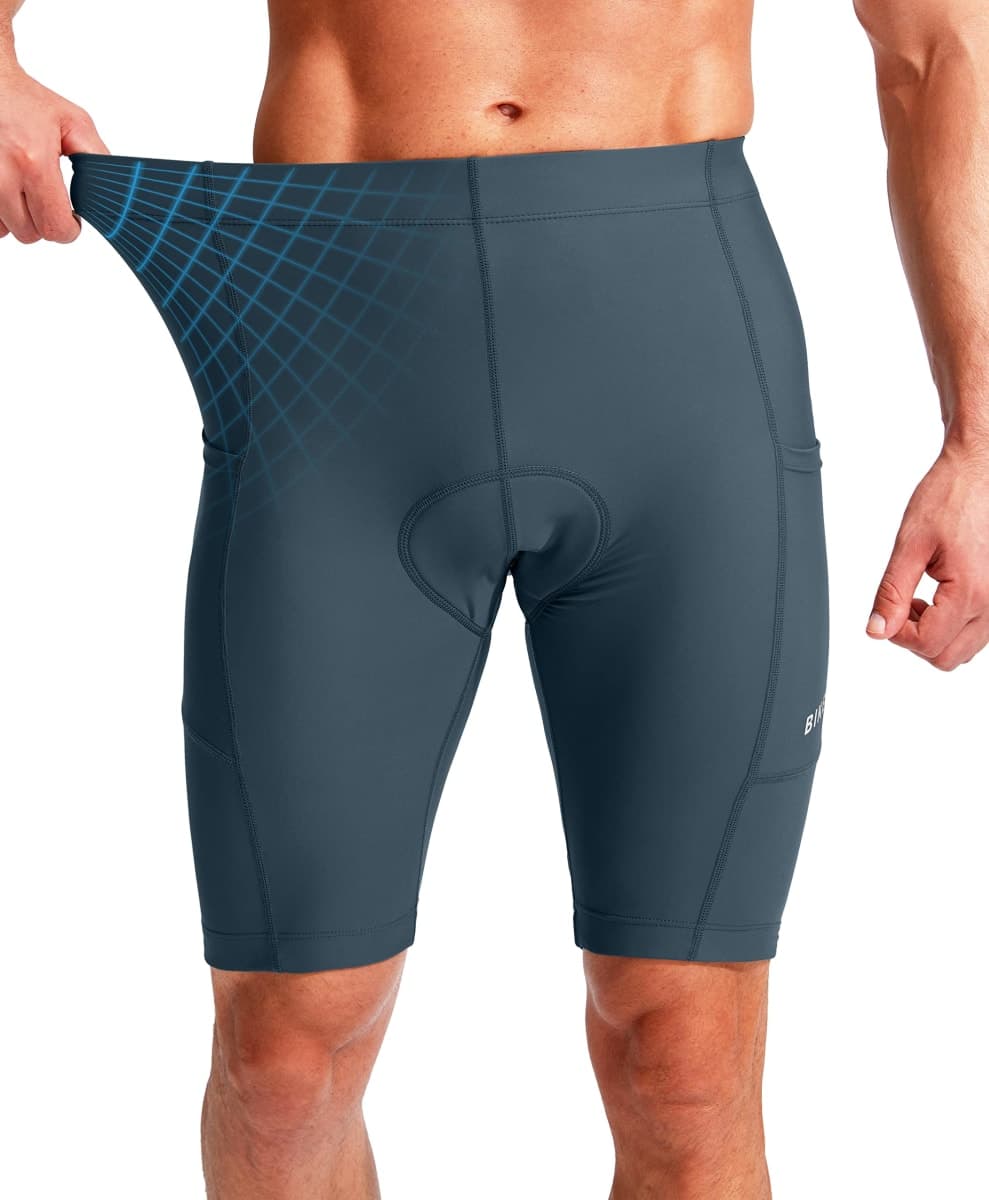 Men's Bike Shorts 3D Padded Cycling Road Biking Underwear Mountain Riding Biker Bicycle UPF 50+ Cycle Shorts Zipper Pockets(Blue Grey,M) thumbnail 3
