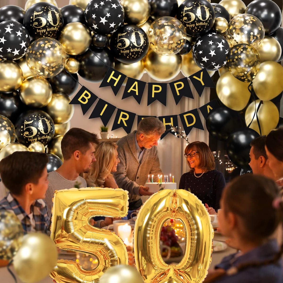 Black and Gold 50th Birthday Decorations with Happy Birthday Banner thumbnail 5