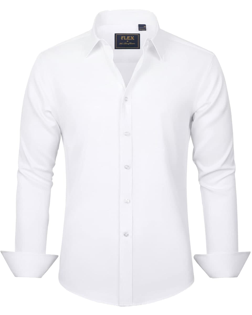 J.VER Men's Dress Shirts Solid Long Sleeve Stretch Wrinkle-Free Formal Shirt Business Casual Button Down Shirts, White, Medium — image 1