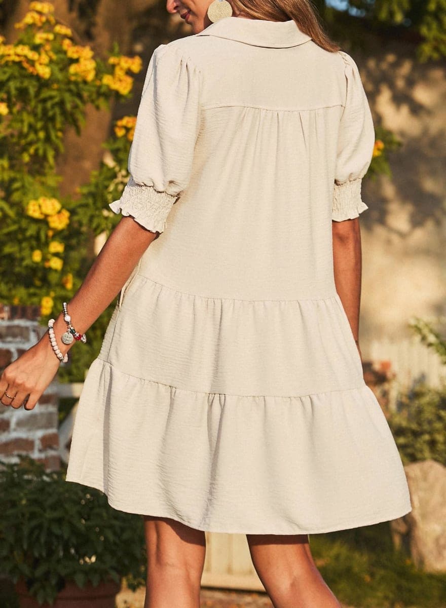Dokotoo Beige Small Casual A-line with V-Neck Midi Dress for Women, Adult Women, Summer thumbnail 5