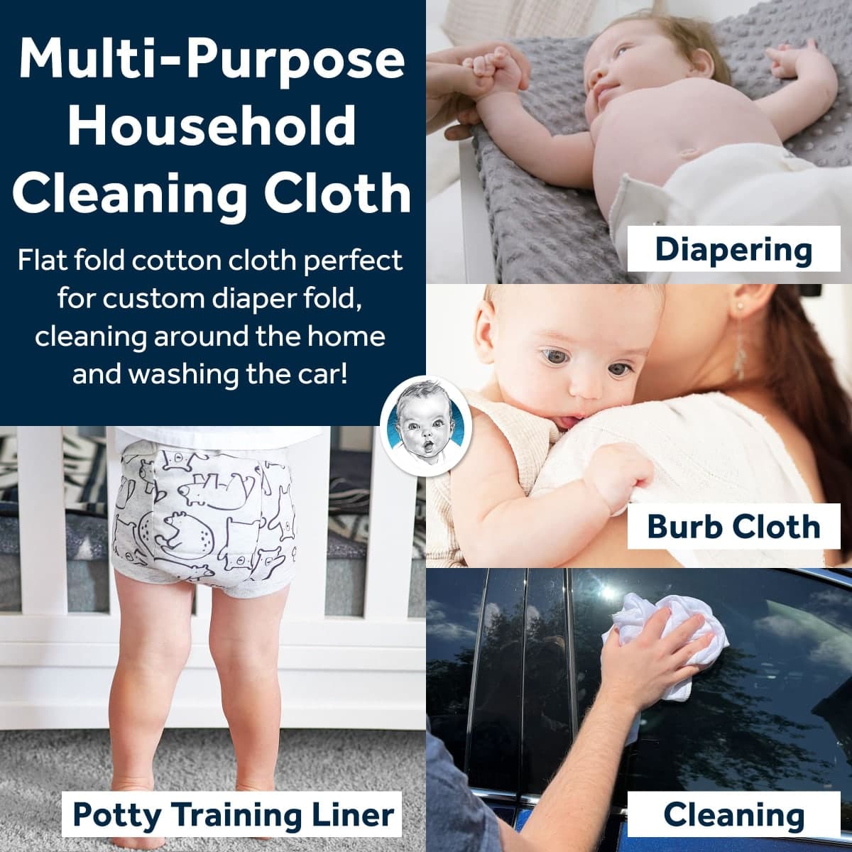 Gerber Birdseye Flatfold Cloth Diapers, White, 10 Count thumbnail 5