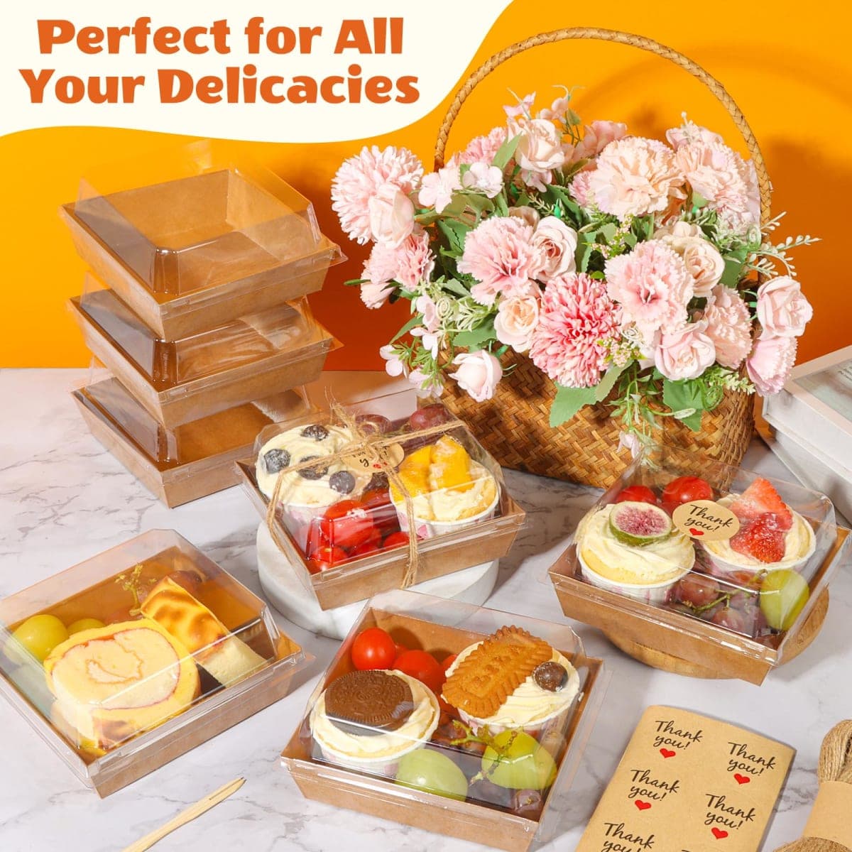 LNDIEHS 50Pcs Small Charcuterie Boxes with Clear Lids, Kraft Food Container thumbnail 2