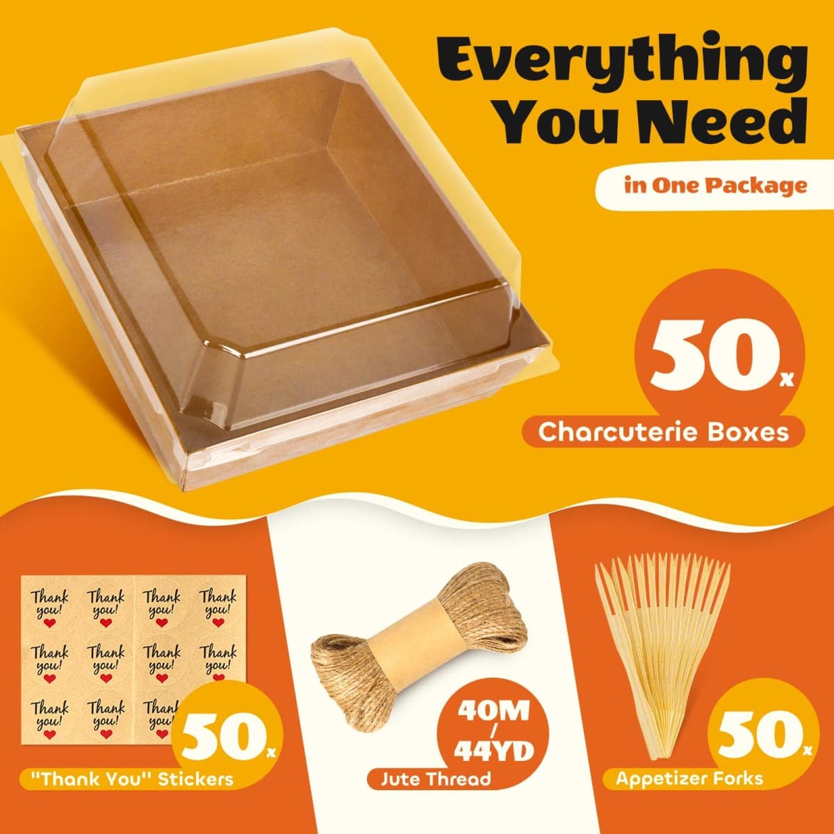 LNDIEHS 50Pcs Small Charcuterie Boxes with Clear Lids, Kraft Food Container thumbnail 3
