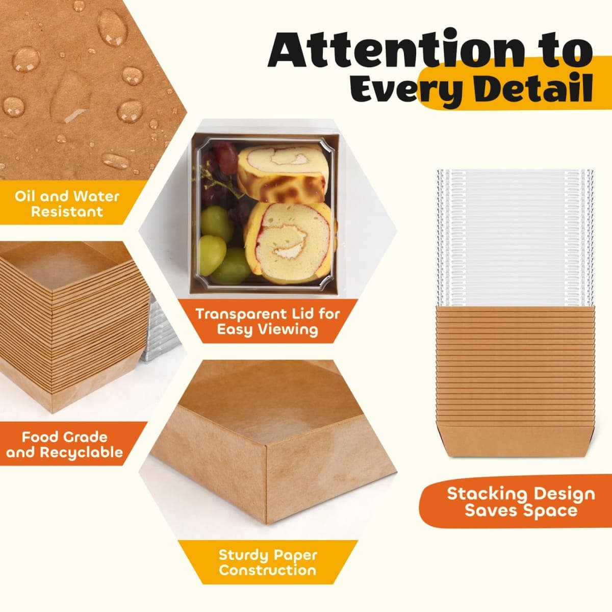 LNDIEHS 50Pcs Small Charcuterie Boxes with Clear Lids, Kraft Food Container thumbnail 5