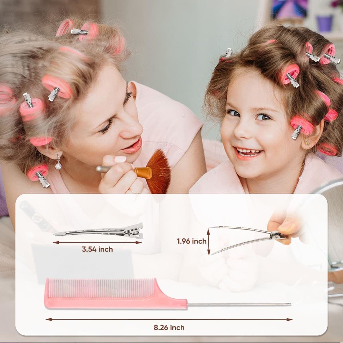 Hair Clips for Rollers,Pin Curl Clip,Metal Duck Billed Hair Clips for Women Styling,24pcs(3.5Inch) Silver larger Aligator Curl Loc Clips, Salon,Bows DIY,1pcs Rat Tail Combs,Dgeclr thumbnail 4