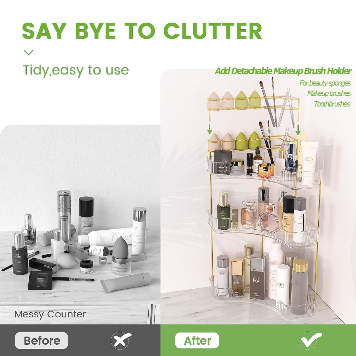 Makeup Organizer 3 Tier Bathroom Counter Organizer with Makeup Brush Holder thumbnail 2