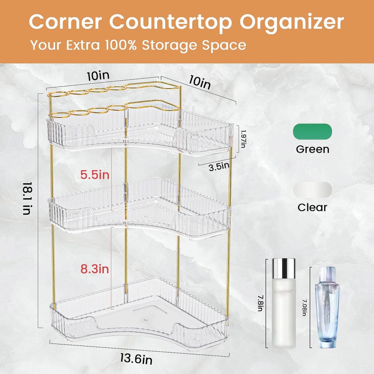 Makeup Organizer 3 Tier Bathroom Counter Organizer with Makeup Brush Holder thumbnail 3