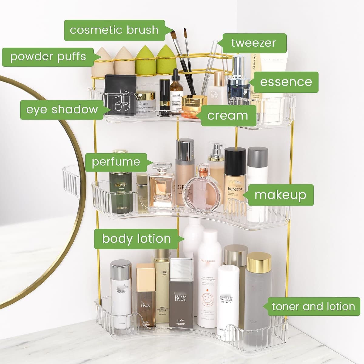 Makeup Organizer 3 Tier Bathroom Counter Organizer with Makeup Brush Holder thumbnail 4