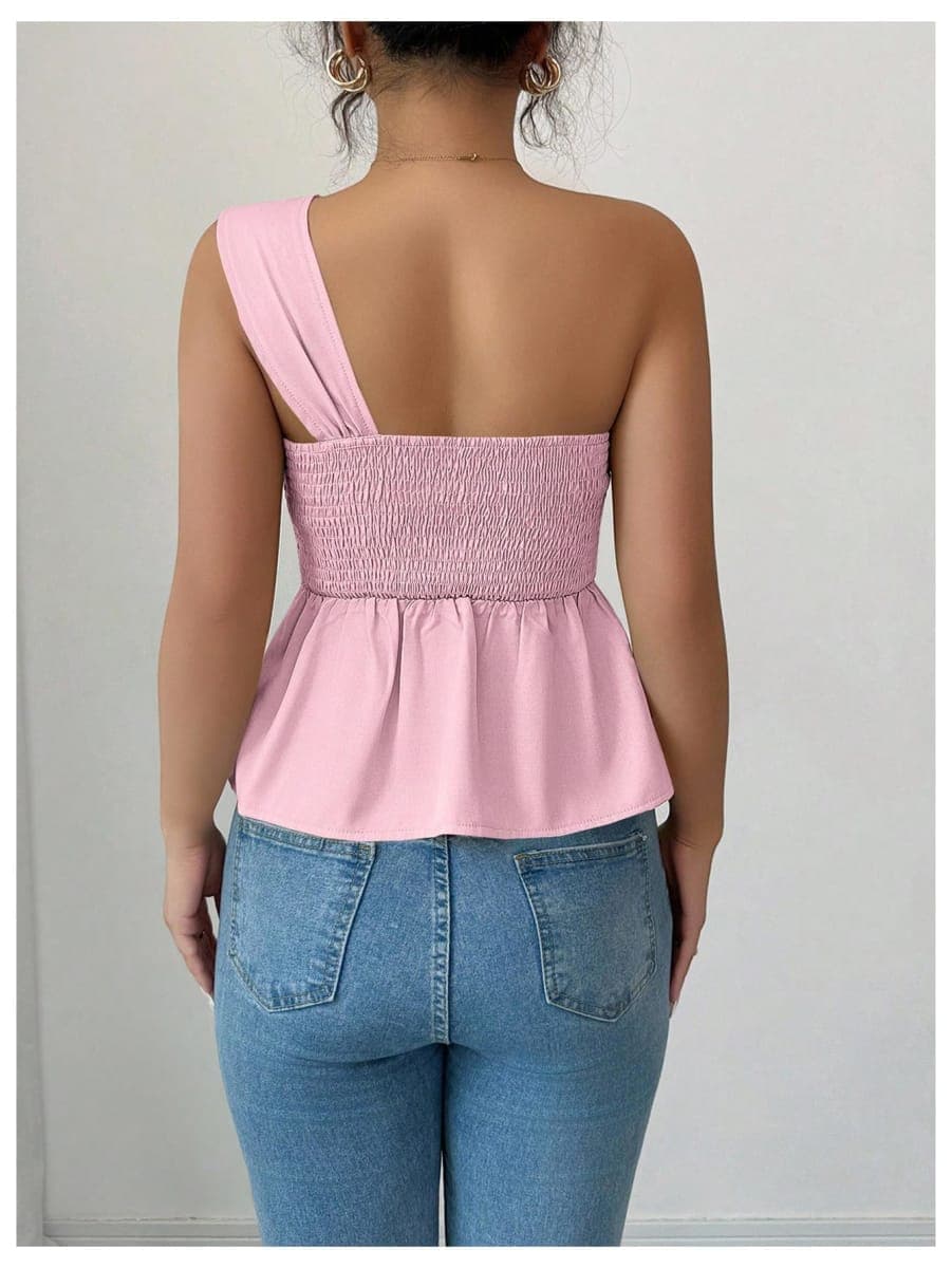 OYOANGLE Women's One Shoulder Elegant Ruffle Tank Tops, Dusty Pink, Small thumbnail 2