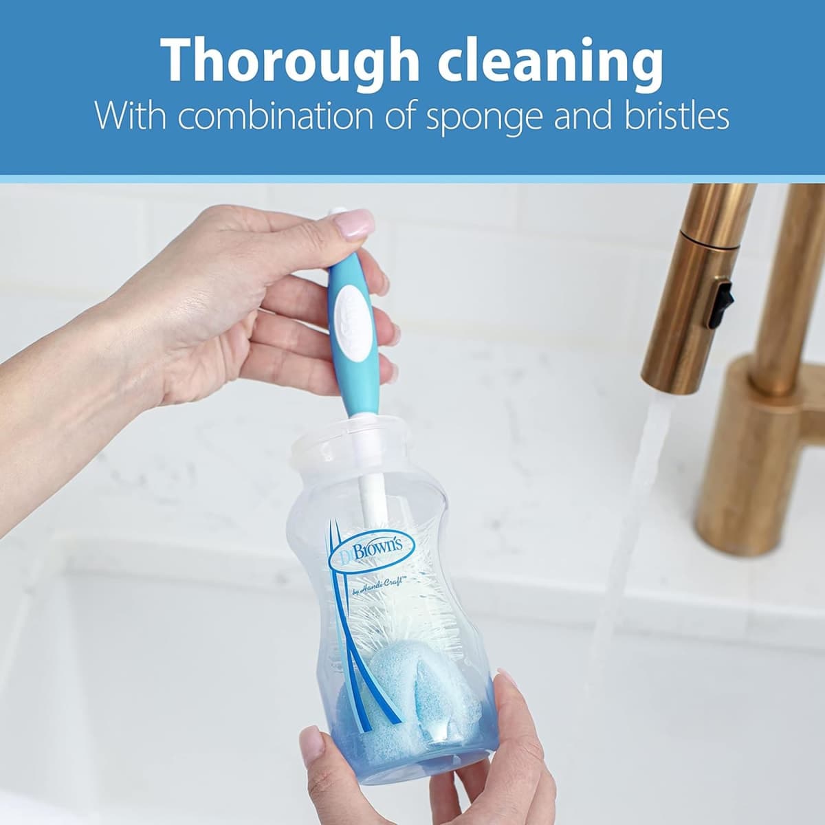 Dr. Brown’s Reusable Sponge Baby Bottle Cleaning Brush Set with Suction Cup Stand, Scrubber and Nipple Cleaner, Blue 3-Pack thumbnail 3
