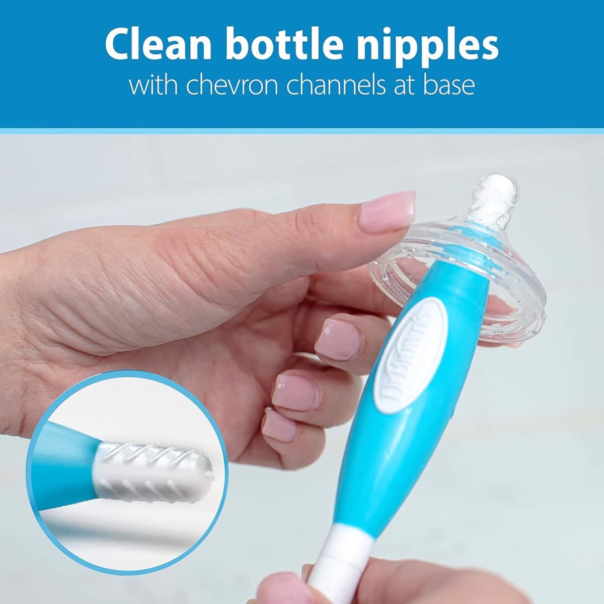 Dr. Brown’s Reusable Sponge Baby Bottle Cleaning Brush Set with Suction Cup Stand, Scrubber and Nipple Cleaner, Blue 3-Pack thumbnail 4
