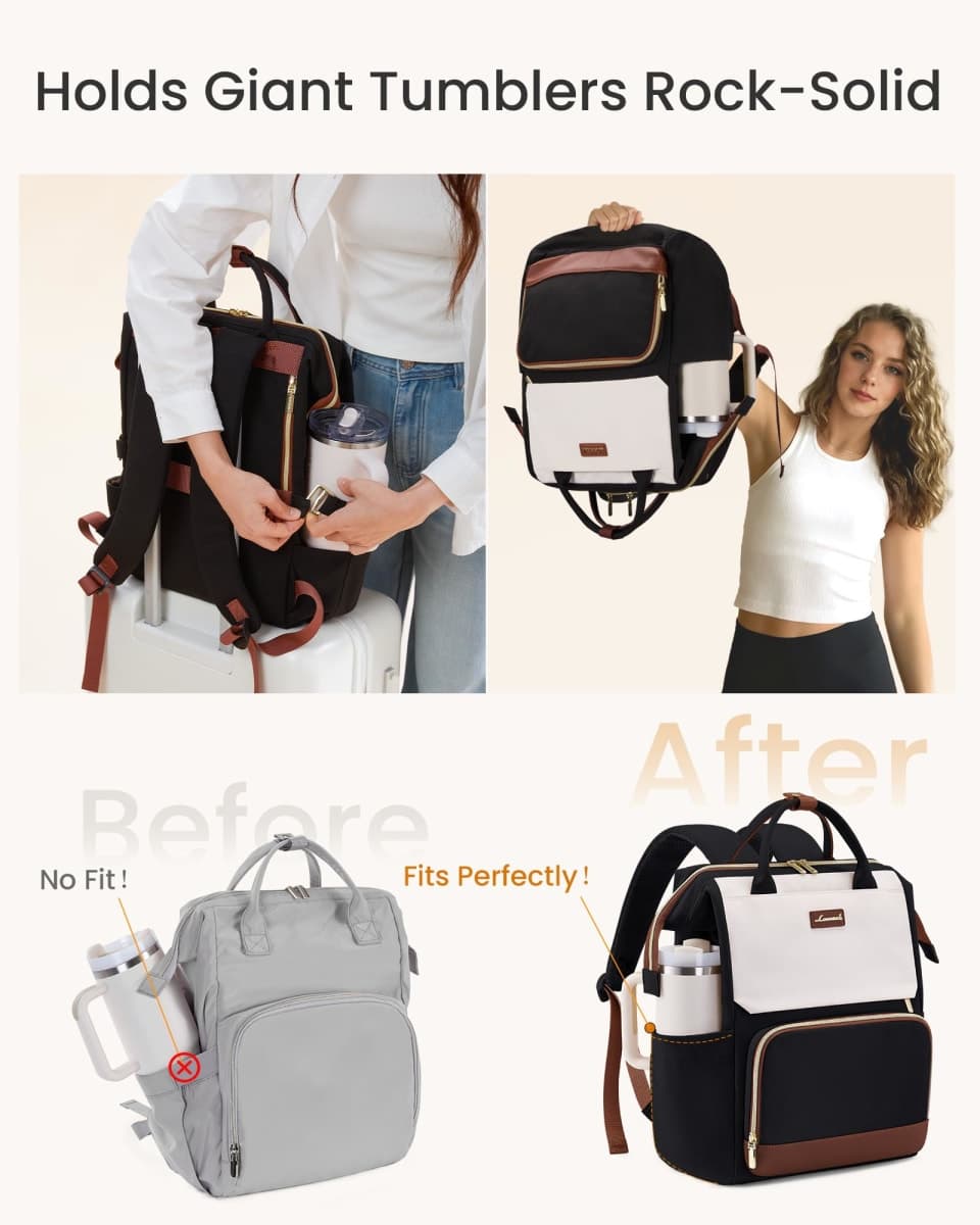 LOVEVOOK Laptop Backpack for Women with Giant Tumbler Holder Pocket for Travel Work Nurse Teacher, Deep Purple, 15.6 inch, Laptop Backpack for Women thumbnail 3
