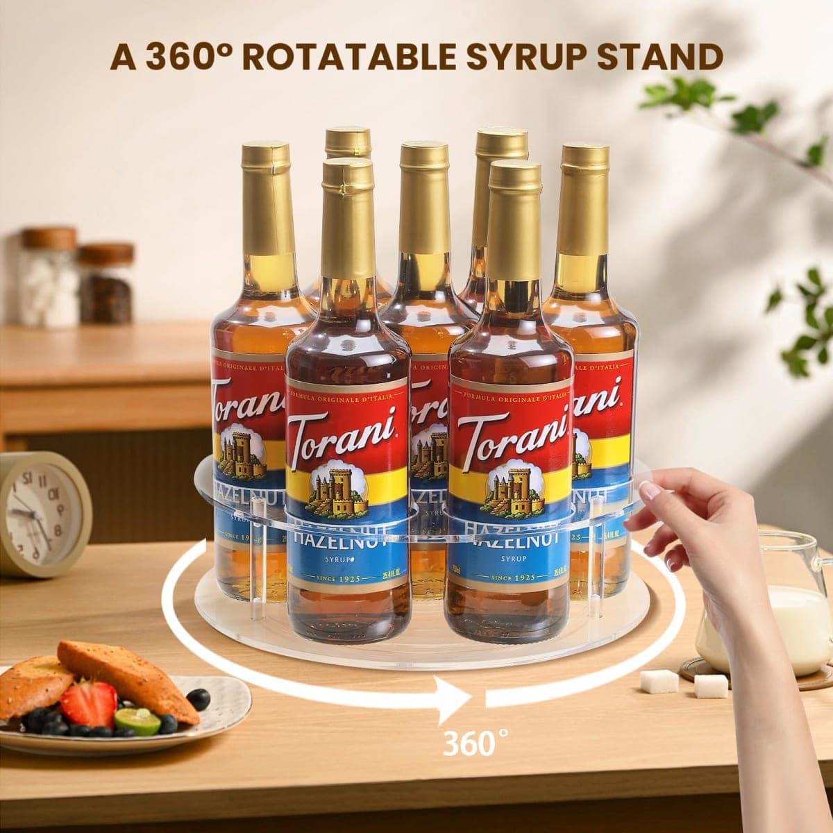 IEEK Large Rotating Coffee Syrup Organizer 7 Bottles Clear Acrylic Coffee Syrup Rack for Countertop Syrup Bottle Holder Stand with Anti Slip Pad for Coffee Bar Station,Turntable Wine Display Tray thumbnail 2