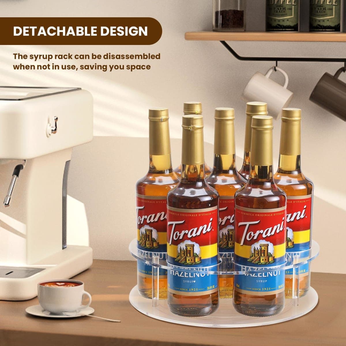 IEEK Large Rotating Coffee Syrup Organizer 7 Bottles Clear Acrylic Coffee Syrup Rack for Countertop Syrup Bottle Holder Stand with Anti Slip Pad for Coffee Bar Station,Turntable Wine Display Tray thumbnail 3