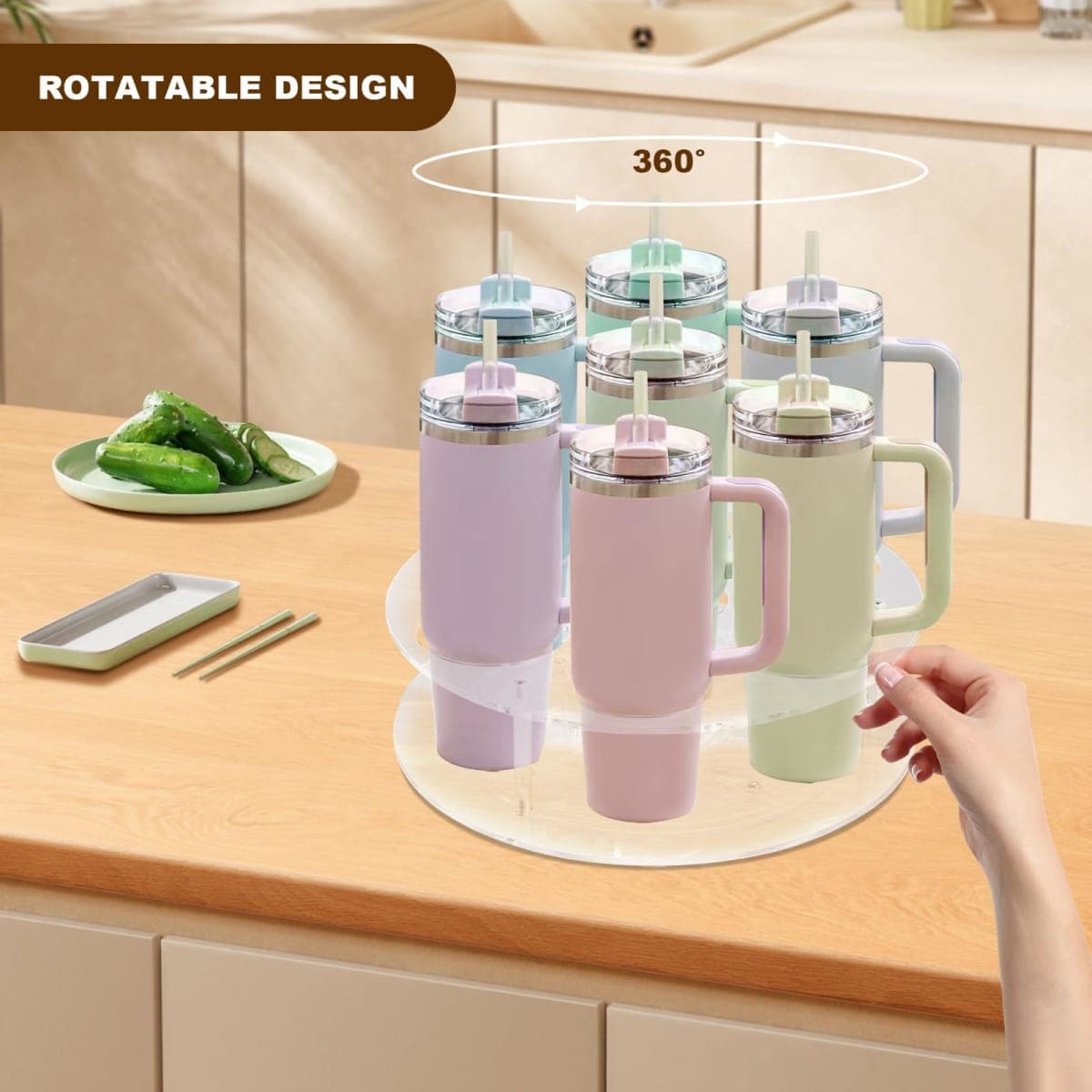 IEEK Large Rotating Coffee Syrup Organizer 7 Bottles Clear Acrylic Coffee Syrup Rack for Countertop Syrup Bottle Holder Stand with Anti Slip Pad for Coffee Bar Station,Turntable Wine Display Tray thumbnail 4