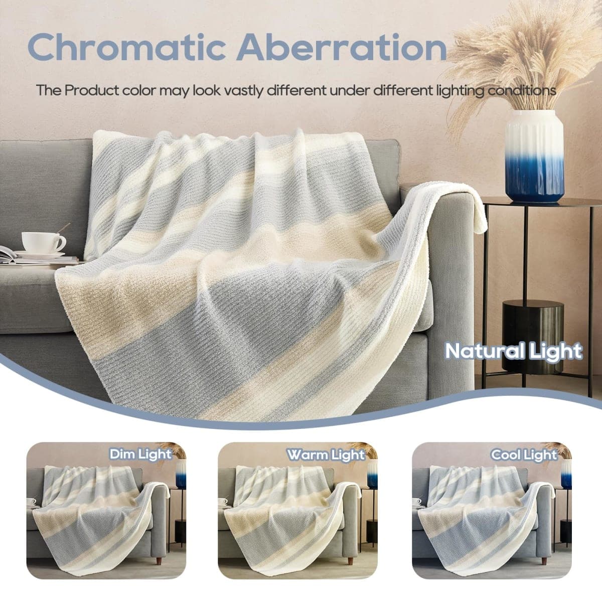Cozzenity Checkered Throw Blanket, Taupe Soft Cozy Fluffy Knitted Throw Blankets for Couch, Sofa, Bed, Chair, Warm Fuzzy Travel Picnic Lightweight Plaid Blanket, 50x70 inches thumbnail 4