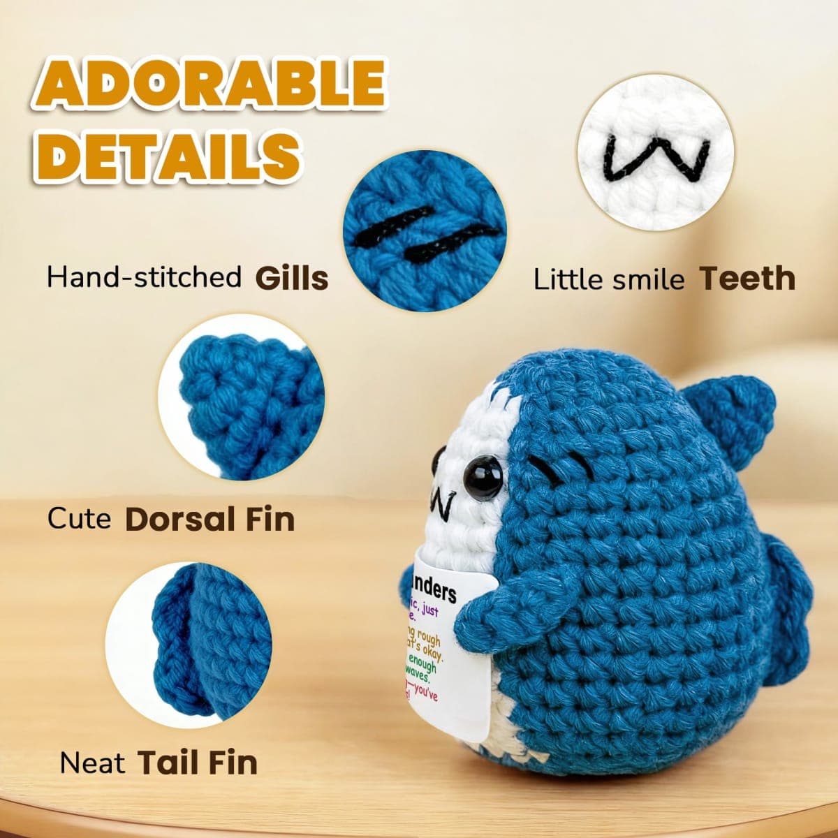 Positive Animals Crochet Shark Gift – Emotional Comfort Shark Plush thumbnail 4