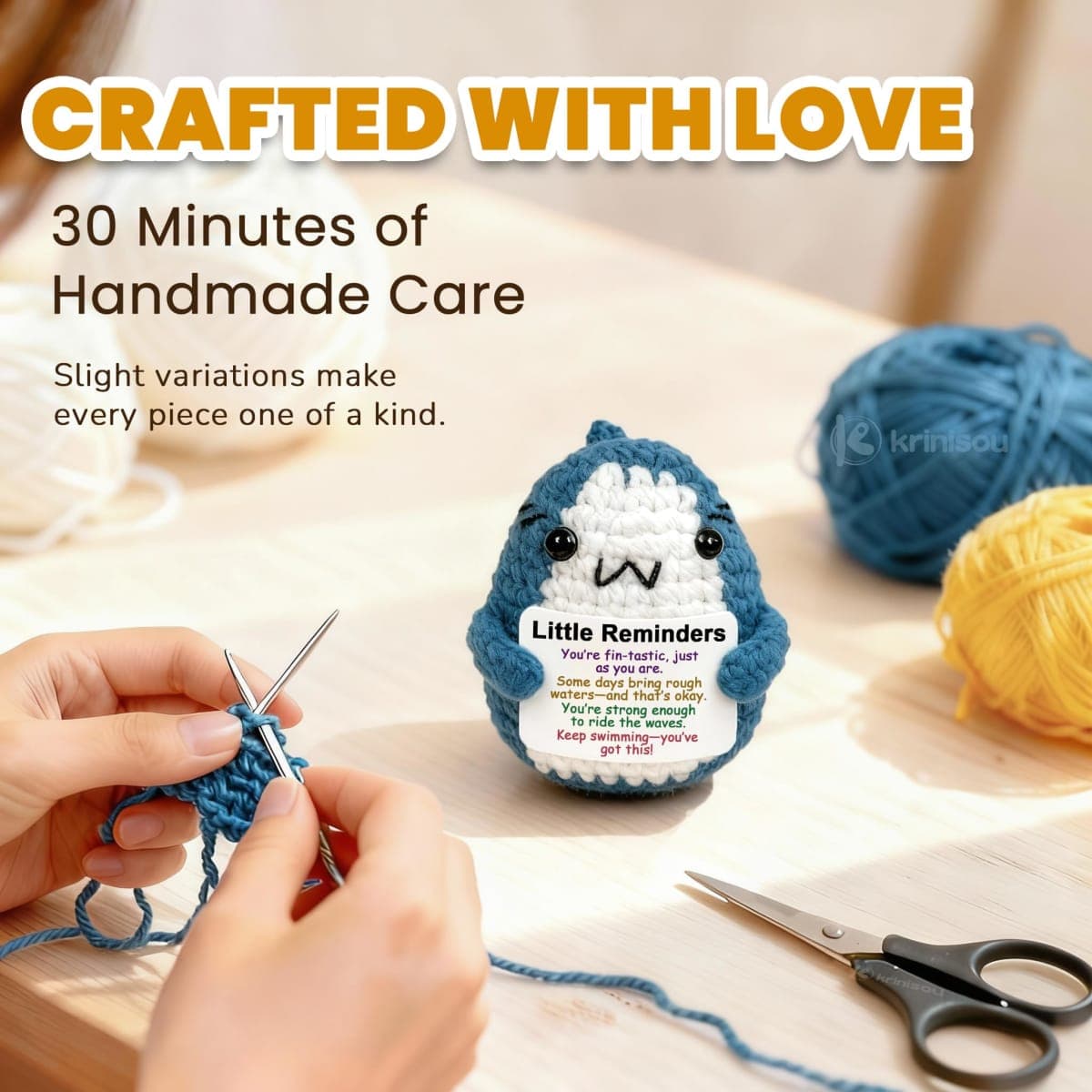Positive Animals Crochet Shark Gift – Emotional Comfort Shark Plush thumbnail 5