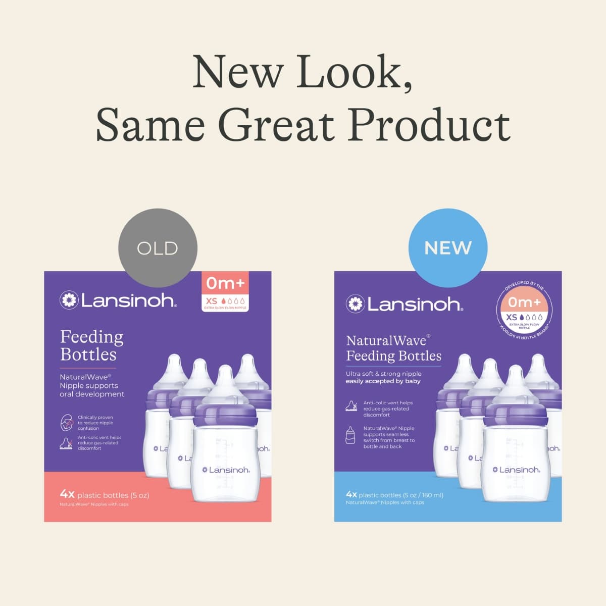 Lansinoh Anti-Colic Baby Bottles, BPA-Free Plastic, 5 Ounces, 4 Count, Extra Slow Flow Nipples (Size XS), Breastfeeding Bottle with NaturalWave Design thumbnail 2
