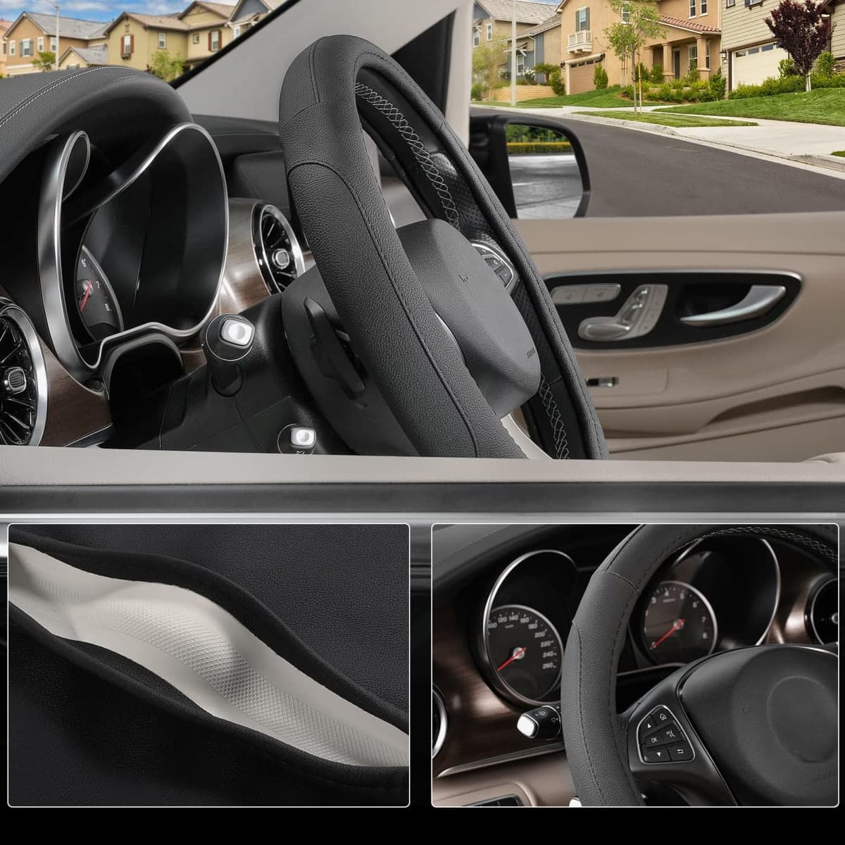 SEG Direct Black Microfiber Leather Auto Car Steering Wheel Cover Universal 15 inch thumbnail 3