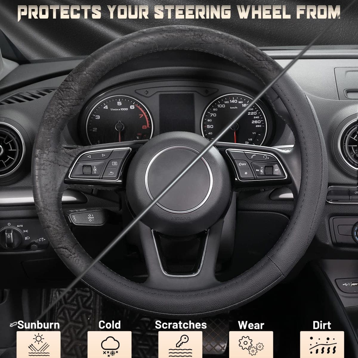 SEG Direct Black Microfiber Leather Auto Car Steering Wheel Cover Universal 15 inch thumbnail 4