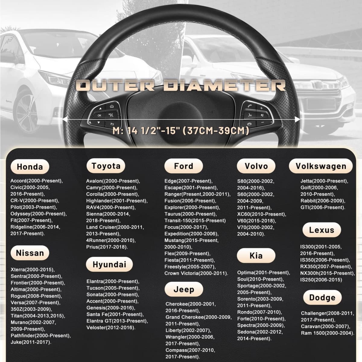 SEG Direct Black Microfiber Leather Auto Car Steering Wheel Cover Universal 15 inch thumbnail 5