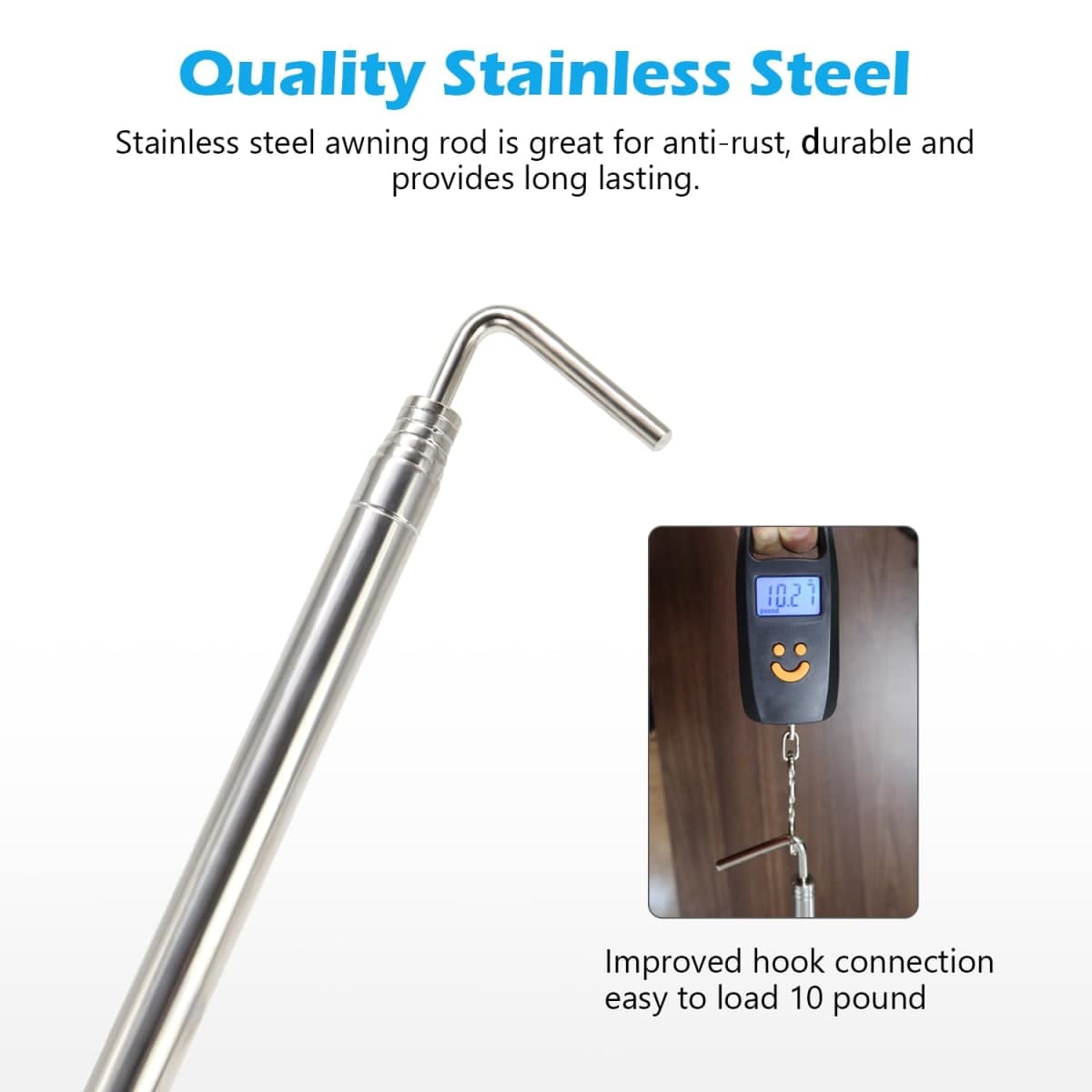 scottchen PRO RV Awning Rod Opener Easy Reach Telescopic Puller 13-3/4" to 44-3/4" Stainless Steel Silver & Black - 1pack thumbnail 3