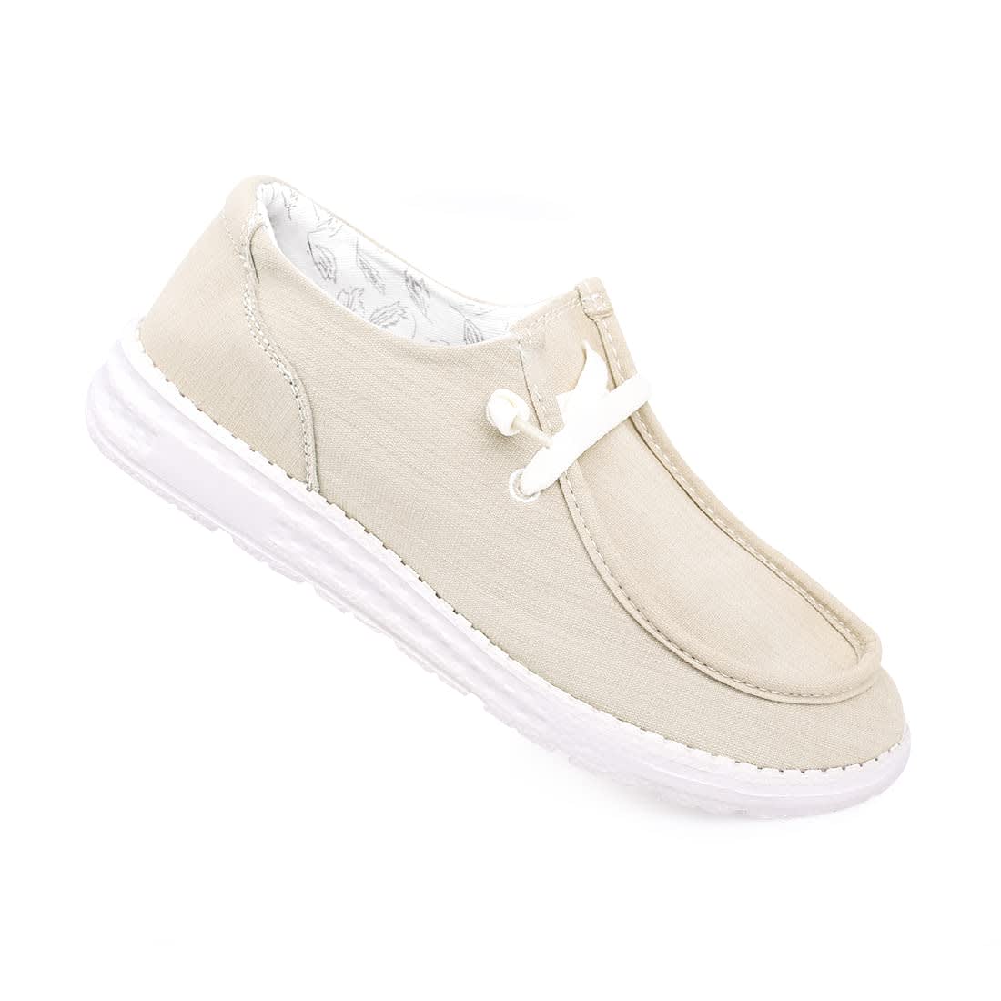 Women's Canvas Loafers, Comfortable Slip-On Walking Shoes, Beige, 7 thumbnail 4