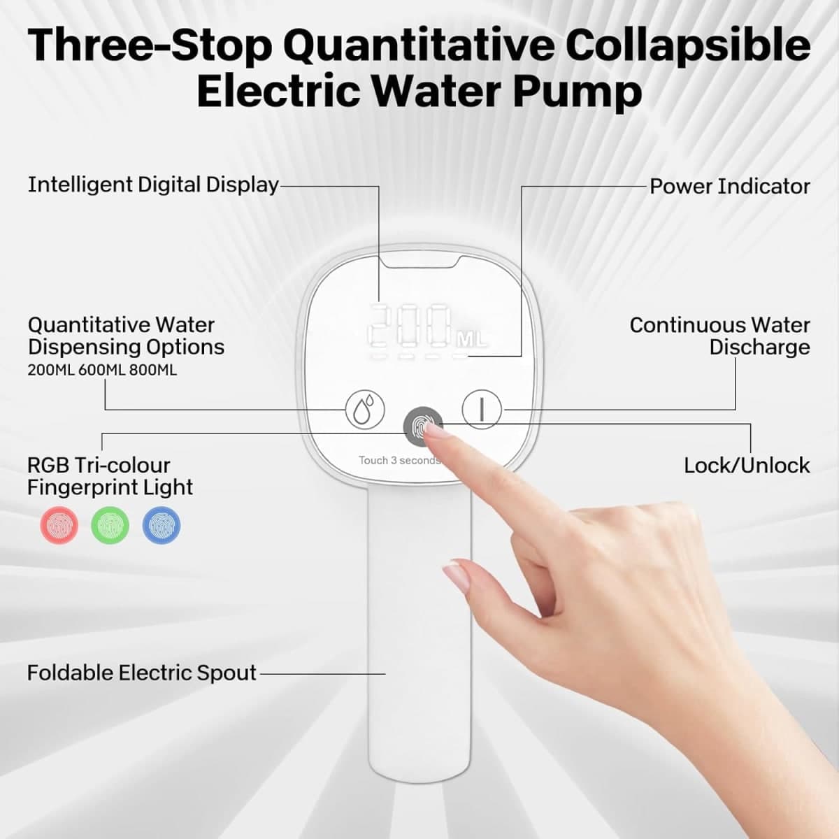 Desktop Water Dispenser with Base, Electric Folding Water Pump with USB Charging, Desktop Water Pump for Universal 2-5 Gallons, Touch Screen and Low Noise (Autofolding, White - Silver) thumbnail 2