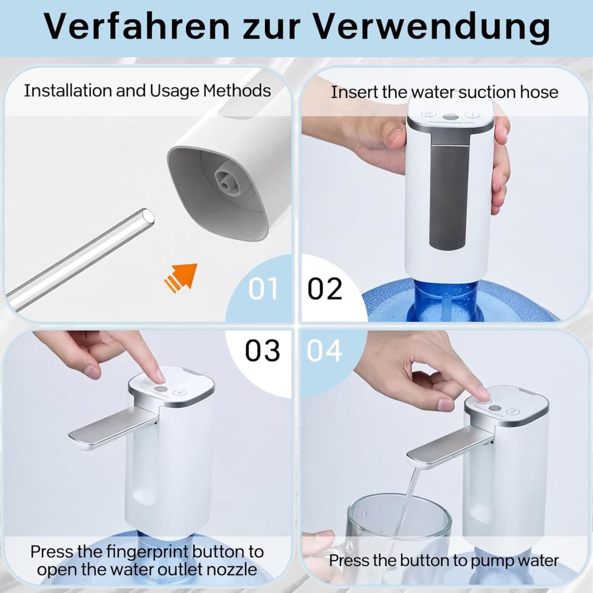 Desktop Water Dispenser with Base, Electric Folding Water Pump with USB Charging, Desktop Water Pump for Universal 2-5 Gallons, Touch Screen and Low Noise (Autofolding, White - Silver) thumbnail 3