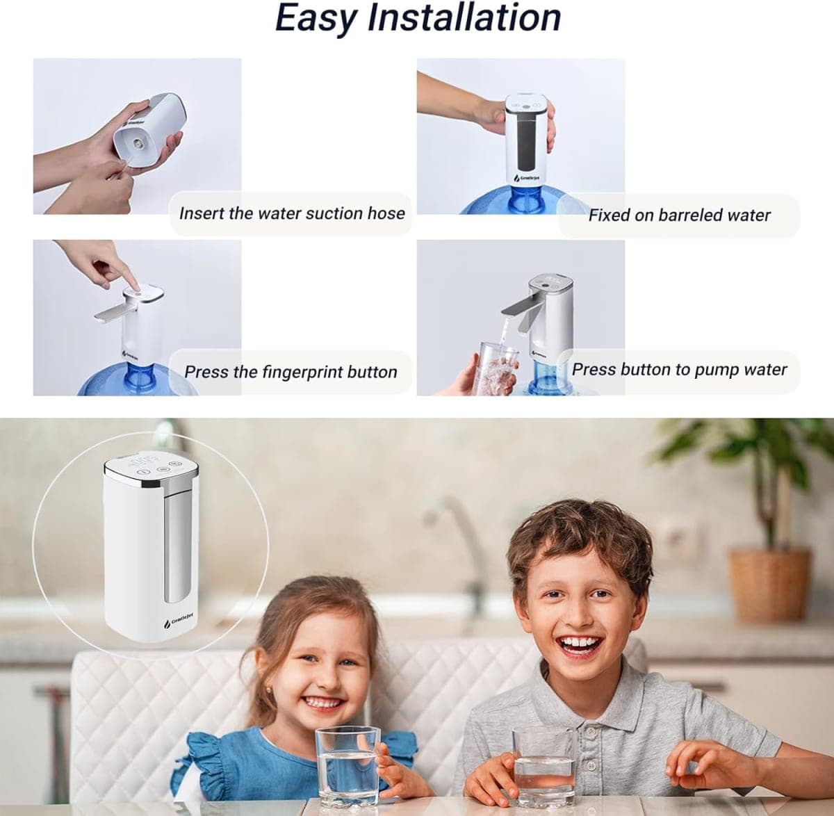 Desktop Water Dispenser with Base, Electric Folding Water Pump with USB Charging, Desktop Water Pump for Universal 2-5 Gallons, Touch Screen and Low Noise (Autofolding, White - Silver) thumbnail 5