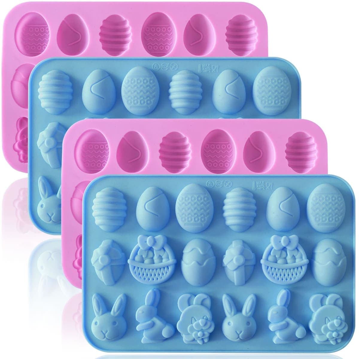 HKNMTT Easter Silicone Gummy Chocolate Mold 4-Pack 9 Shaped Egg Rabbit 72 Cavities Candy Mould Wax Melt Tray for Gummies Cupcake Decor Kids Holiday Gift Fudge Making Set — image 1