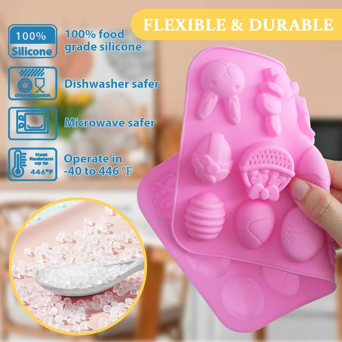 HKNMTT Easter Silicone Gummy Chocolate Mold 4-Pack 9 Shaped Egg Rabbit 72 Cavities Candy Mould Wax Melt Tray for Gummies Cupcake Decor Kids Holiday Gift Fudge Making Set thumbnail 2