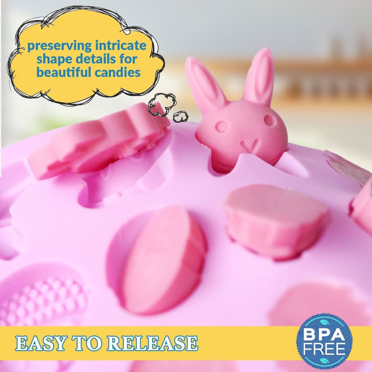 HKNMTT Easter Silicone Gummy Chocolate Mold 4-Pack 9 Shaped Egg Rabbit 72 Cavities Candy Mould Wax Melt Tray for Gummies Cupcake Decor Kids Holiday Gift Fudge Making Set thumbnail 3
