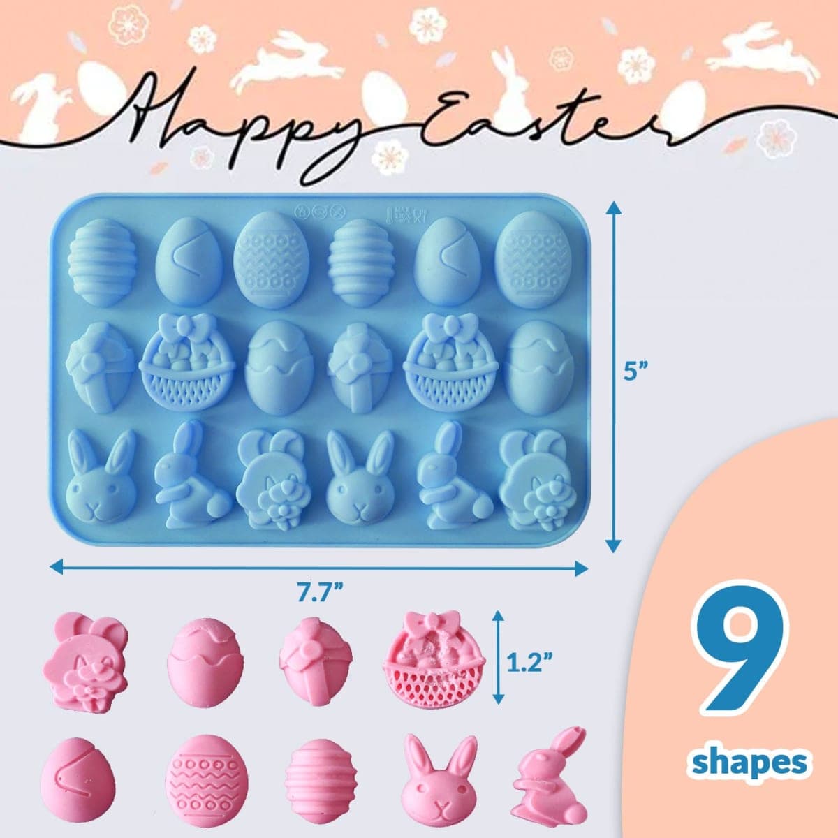 HKNMTT Easter Silicone Gummy Chocolate Mold 4-Pack 9 Shaped Egg Rabbit 72 Cavities Candy Mould Wax Melt Tray for Gummies Cupcake Decor Kids Holiday Gift Fudge Making Set thumbnail 4
