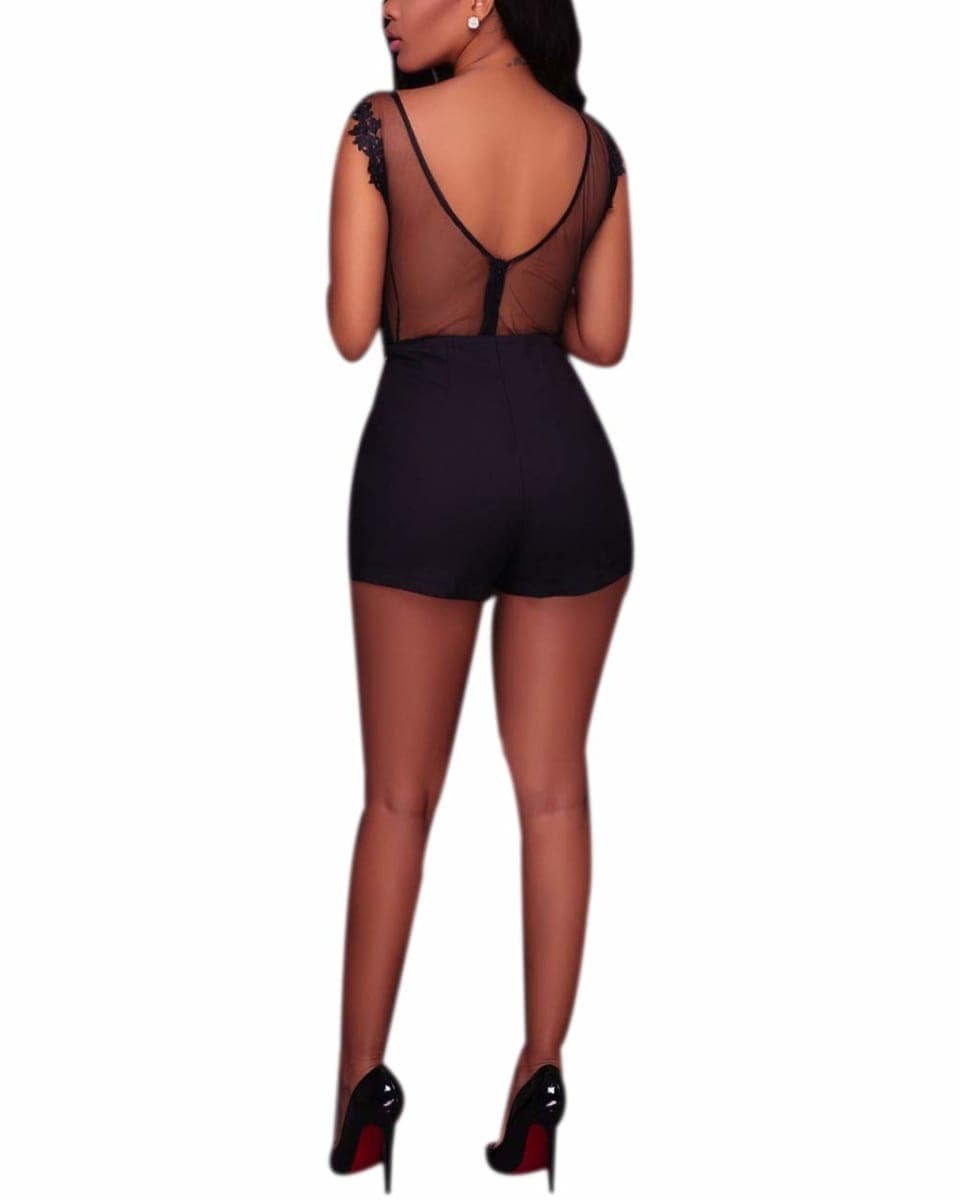 RARITYUS Women Sexy Lace Bodysuit Jumpsuit See Through Mesh Sleeveless/Long Sleeve Tops Swimsuit for Party Outfit, A Black Backless, X-Small thumbnail 5