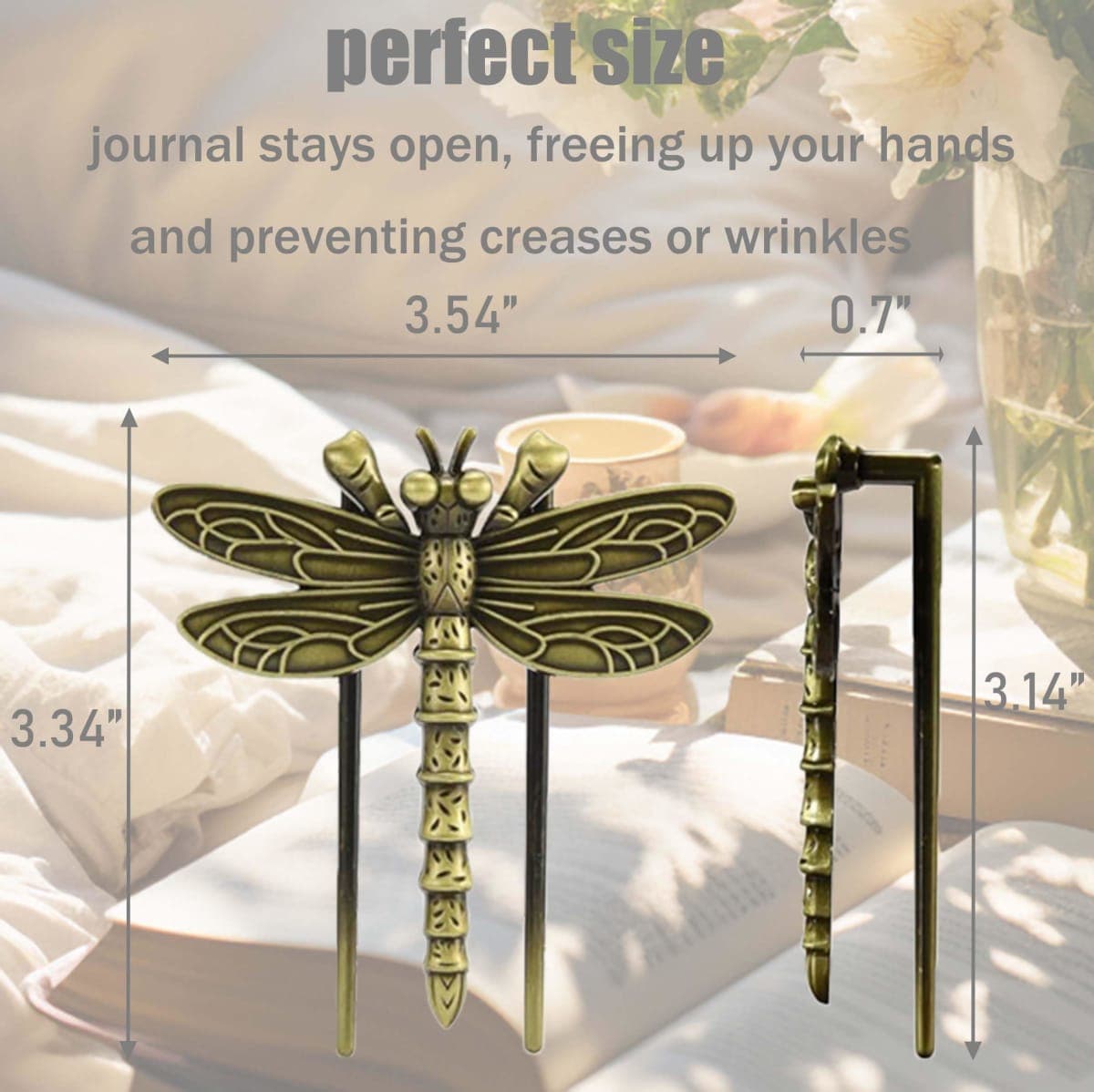 KVTTOZA Vintage Book Page Holder Metal Dragonfly Book Clips Bookmark Free Your Hands Book Marker Clip Effortlessly Hold Open While Reading Writing Gift for Book Lovers, Writers thumbnail 4