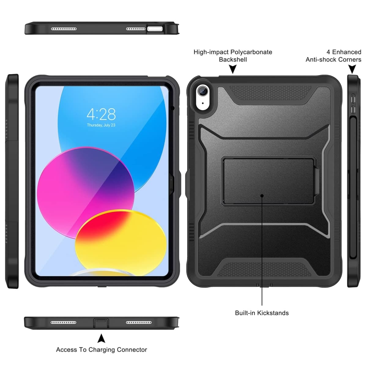 Soke Case for iPad (A16) 11th Generation 11-inch 2025, iPad 10th Generation 10.9-inch 2022, with Built-in Screen Protector and Kickstand, Rugged Full Body Protective Cover - Black thumbnail 3