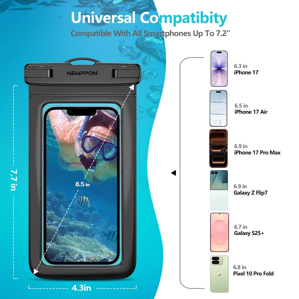 6 Pack 8.5" Waterproof Cell Phone Pouch - Underwater Dry Bag Case Lanyard - Water Proof Clear Holder Protector for iPhone 17 16 15 Pro Max Air Plus Samsung Galaxy S25 S24 Ultra Note for Beach Swimming thumbnail 3